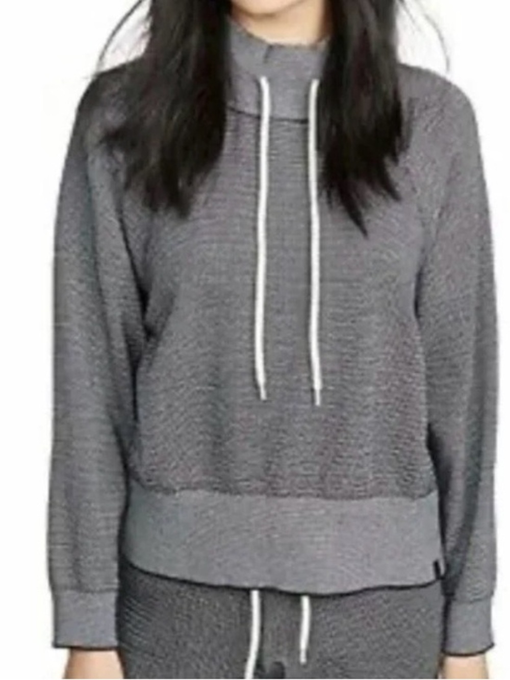 Varley Maceo Pique Knit Sweatshirt Sweater Black and White XS